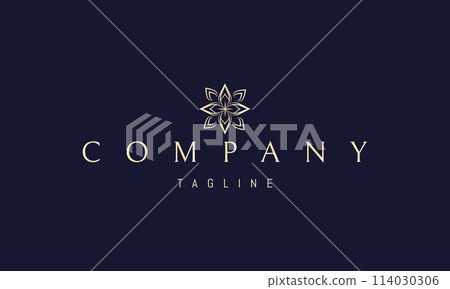 A vector golden logo with an abstract image of a pattern of leaves. 114030306