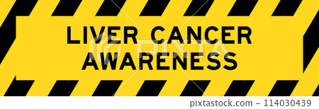 Yellow and black color with line striped label banner with word liver cancer awareness 114030439