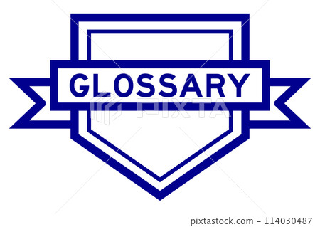 Vintage blue color pentagon label banner with word glossary on white background 114030487