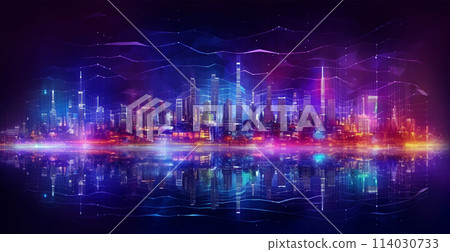 Wireless network and connection technology concept, virtual lines, abstract city background - AI generated image Wireless network and connection technology concept, virtual lines, abstract city background - AI generated image 114030733