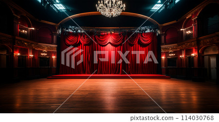 Large theater stage, rehearsal of a theater troupe - AI generated image 114030768