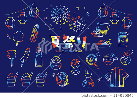 復古流行日本節日線描矢量插畫/夏季節日/公平 114030845