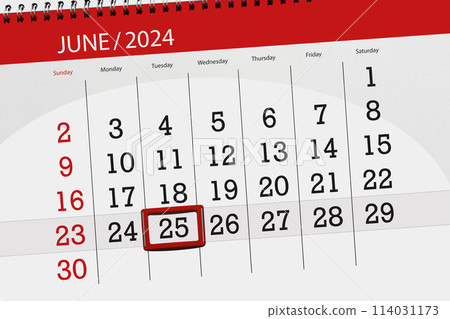Calendar 2024, deadline, day, month, page, organizer, date, June, tuesday, number 25 114031173