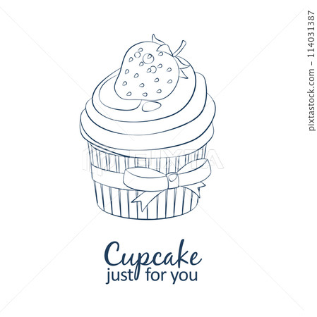 Strawberry cupcake dessert icon. linear black and white illustration Strawberry cupcake dessert icon. linear black and white illustration 114031387