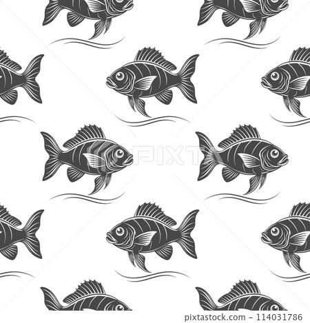 Seamless pattern, silhouettes of sea fish with waves on a white background. Print, textile Seamless pattern, silhouettes of sea fish with waves on a white background. Print, textile 114031786