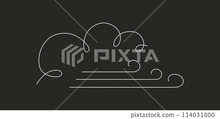 Wind with cloud - hand drawing one single continuous line banner. Vector stock illustration isolated on black background for design template weather forecast, travel blog. Editable stroke. EPS10 114031800