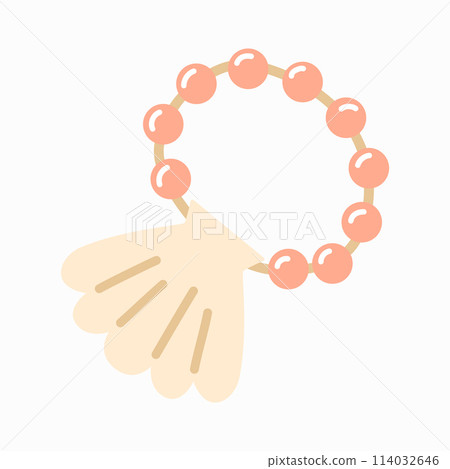Bracelet with a shell illustration in flat style. Cute cartoon jewelry. Summer design elements. Vector illustration 114032646