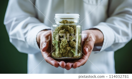 Individual prescribed medical cannabis container.AI Generated 114032781