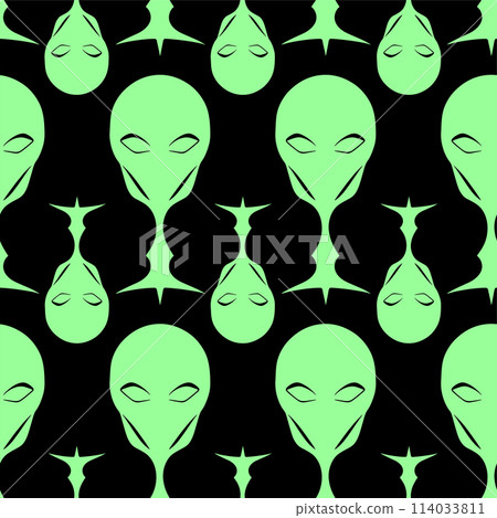 seamless pattern green graphic aliens on black...-插圖素材 [114033811 ...