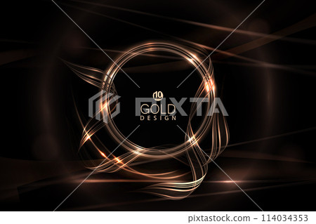 Illustration with a golden round frame with glitter in a rich shade on a black background 114034353
