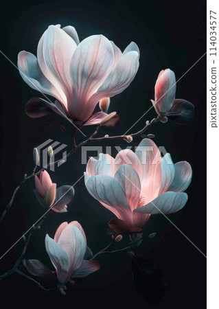 the beauty of magnolias with a pattern featuring slightly transparent blooms 114034577