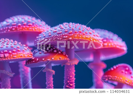 a photo featuring psychedelic mushrooms against a single-color background a photo featuring psychedelic mushrooms against a single-color background 114034631