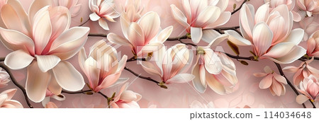 a pattern showcasing the delicate beauty of blooming magnolias 114034648