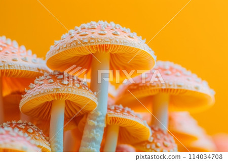 a photo featuring psychedelic mushrooms against a single-color background a photo featuring psychedelic mushrooms against a single-color background 114034708