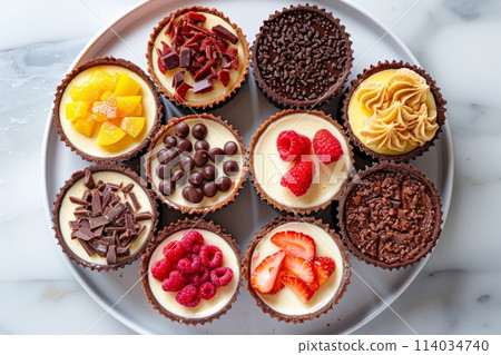 Assorted tartlets on a plate Assorted tartlets on a plate 114034740