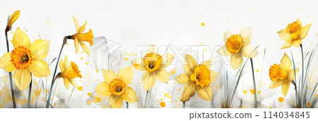 a watercolor rendering of bright yellow daffodils a watercolor rendering of bright yellow daffodils 114034845