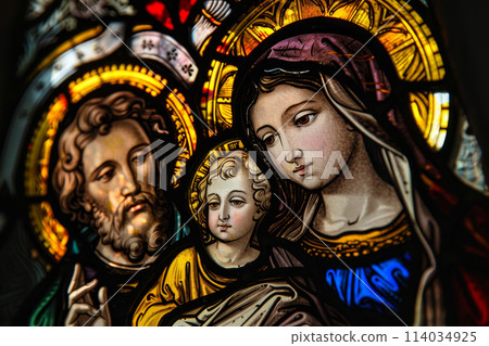 A stained glass window of Jesus and Mary A stained glass window of Jesus and Mary 114034925