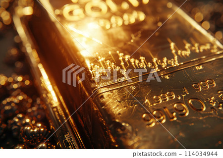 A computer generated image of a gold bar with a number of numbers on it 114034944