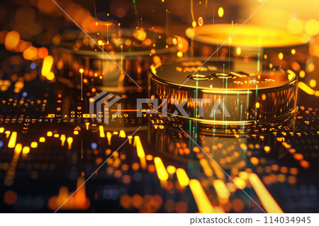 A computer generated image of a gold bar with a number of numbers on it 114034945