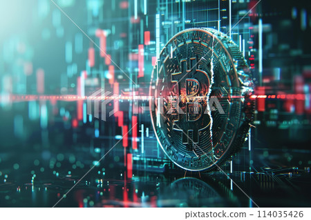 A close up of a Bitcoin coin with a slash through it A close up of a Bitcoin coin with a slash through it 114035426