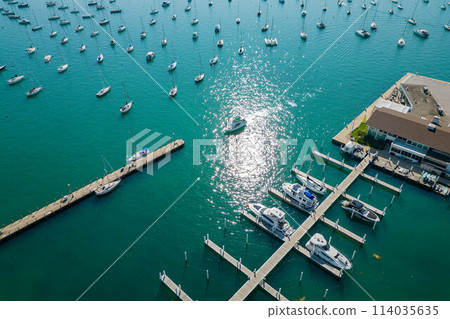 Sunny aerial view of the Monroe Harbor 114035635