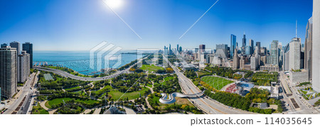 Sunny aerial view of the downtown cityscape Sunny aerial view of the downtown cityscape 114035645
