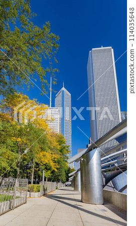 Sunny view of the Jay Pritzker Pavilion at Millennium Park Sunny view of the Jay Pritzker Pavilion at Millennium Park 114035648