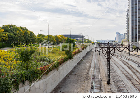 Overcast view of the downtown cityscape 114035699