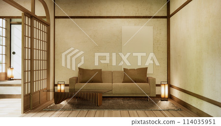 Living room modern minimal japan style with sofa armchair and decoration. 114035951