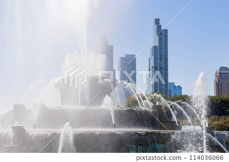 Sunny view of the Clarence F. Buckingham Memorial Fountain 114036066