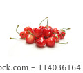 A bunch of shiny cherries. White background, close-up, front view. 114036164