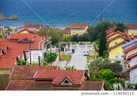 complex of houses with red roofs against the backdrop of the sea in Northern Cyprus 9 complex of houses with red roofs against the backdrop of the sea in Northern Cyprus 9 114036514
