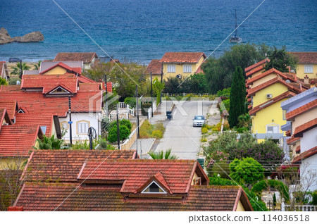 complex of houses with red roofs against the backdrop of the sea in Northern Cyprus 7 complex of houses with red roofs against the backdrop of the sea in Northern Cyprus 7 114036518
