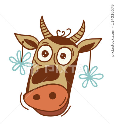 Funny cartoon cow, simple children s drawing in doodle style. Farm animals, barnyard, cattle. hand drawing. Not AI, T-shirt. Vector illustration Funny cartoon cow, simple children s drawing in doodle style. Farm animals, barnyard, cattle. hand drawing. Not AI, T-shirt. Vector illustration 114036579