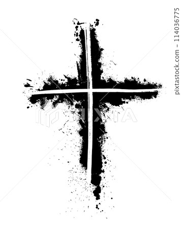 Hand drawn christian cross signs. Brush painted black icons. hand drawing. Not AI. Vector illustration 114036775