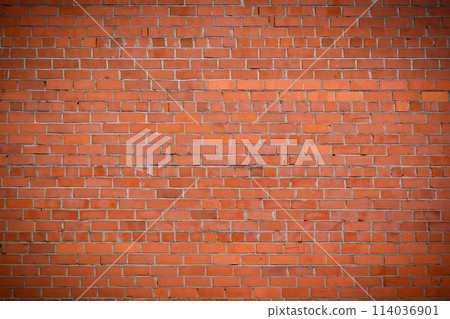 Old red brick wall background, wide panorama of masonry 3 114036901