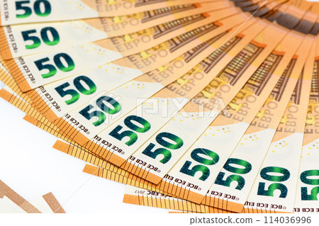 50 euro bills on a white background, studio shooting 114036996