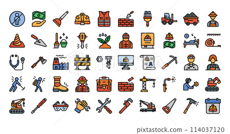 Labor Day Icons Bundle.Filled outline icons style. Vector illustration. 114037120