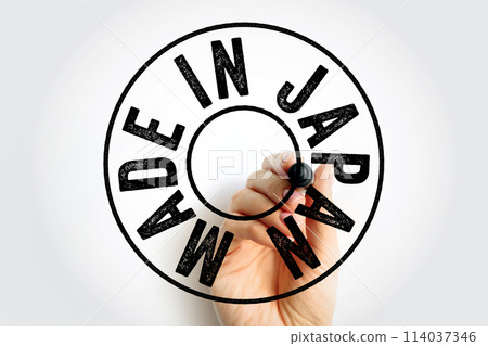 Made in Japan text emblem stamp, concept background Made in Japan text emblem stamp, concept background 114037346