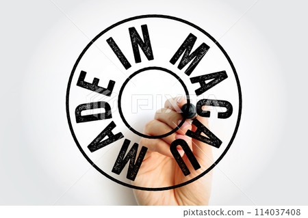 Made in Macau text emblem stamp, concept background 114037408