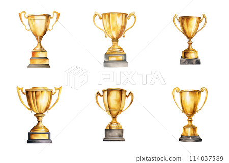 Display of Gold Trophies in Celebration of Success and Achievement 114037589