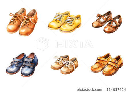 Vibrant Watercolor Collection of Children Footwear Vibrant Watercolor Collection of Children Footwear 114037624