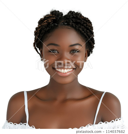 Woman Wearing White Top Smiling at Camera 114037682