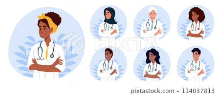 National Doctors' Day. Doctor with a stethoscope. Doctor in medical uniform. 114037813