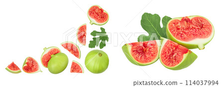 Ripe green fig fruit isolated on white background with full depth of field. Top view. Flat lay. 114037994