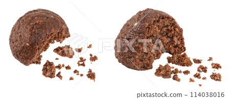 chocolate cookie with kerob, banana, cashew, sunflower seeds isolated on white background. Healthy food, gluten-free, flour-free. Top view. Flat lay. chocolate cookie with kerob, banana, cashew, sunflower seeds isolated on white background. Healthy food, gluten-free, flour-free. Top view. Flat lay. 114038016