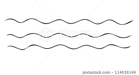 Sea waves or water flow icons. Hand drawn simple lines. Sea storm scribble. Vector illustration in doodle style isolated on white background. Sea waves or water flow icons. Hand drawn simple lines. Sea storm scribble. Vector illustration in doodle style isolated on white background. 114038149