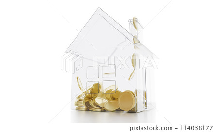 Real estate investment concept. The House is filled with coins. Savings for housing. 114038177