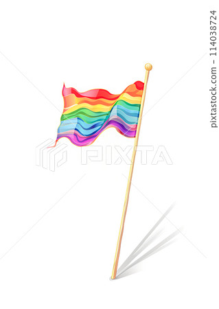A rainbow flag is on a white background A rainbow flag is on a white background 114038724
