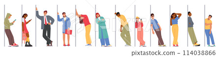 People Leaning Against Walls, Each With A Unique Stance. Relaxed, Contemplative, Or Weary Male and Female Characters 114038866